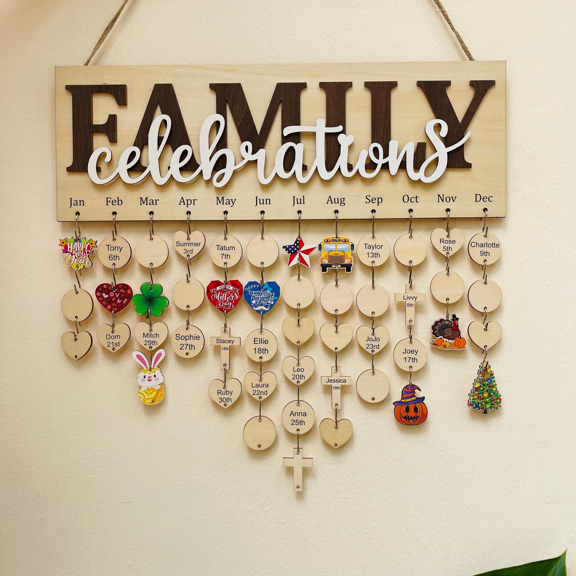 Personalized Family Birthday Calendar Board: Maple Wood Anniversary Sign