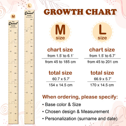 Family Growth Chart Personalized Wood Growth Chart Height Chart for Kids Height Ruler for Wall Wooden Nursery Decor Baby Shower Gift