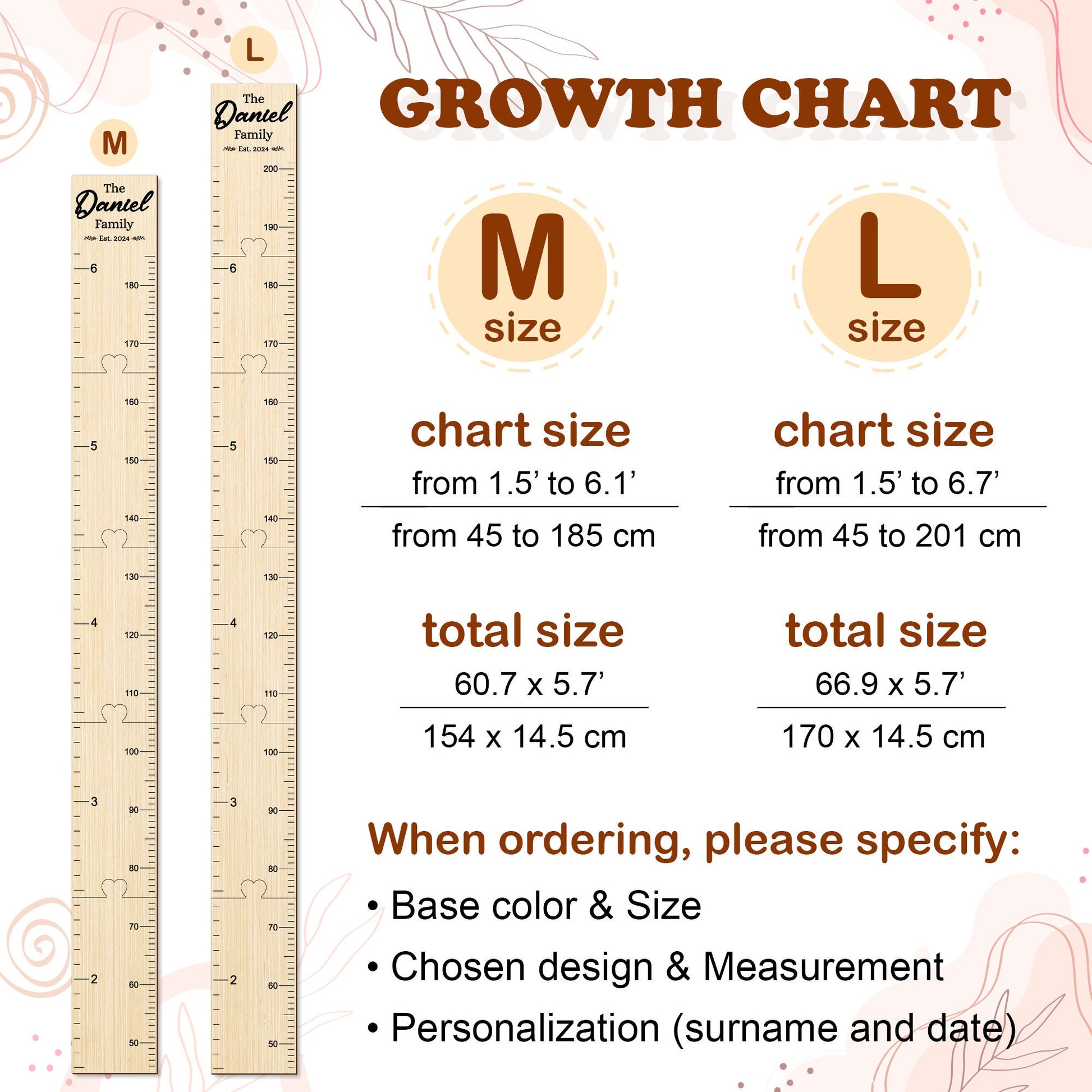 Personalized Wood Growth Chart: Family Name Nursery Decor