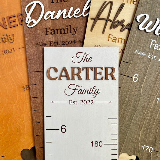 Personalized Family Growth Chart: Wooden Baby Height Ruler, Nursery Decor