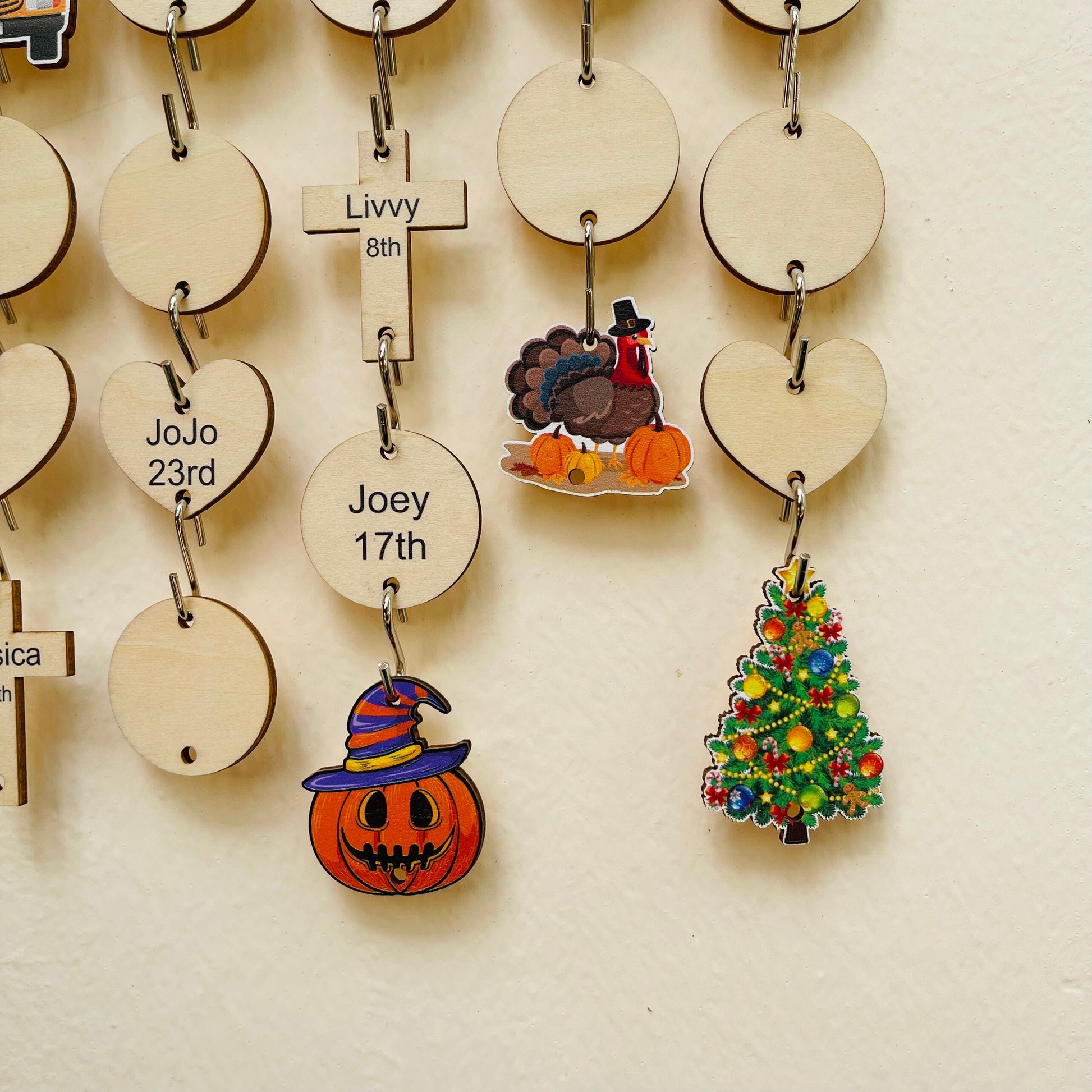 Personalized Birch Plywood Birthday Calendar Tags: Family Celebration Discs