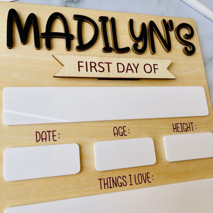 Personalized First Day of School Sign: Reusable Photo Prop