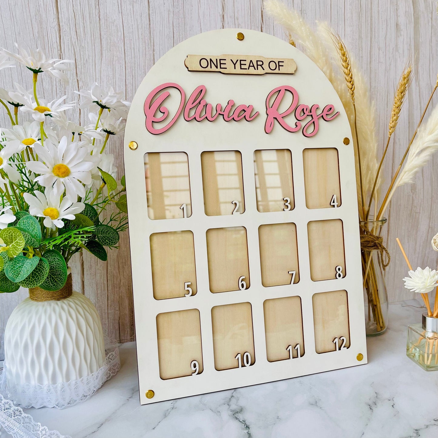 Personalized Baby's First Year Wooden Photo Frame Wall Art