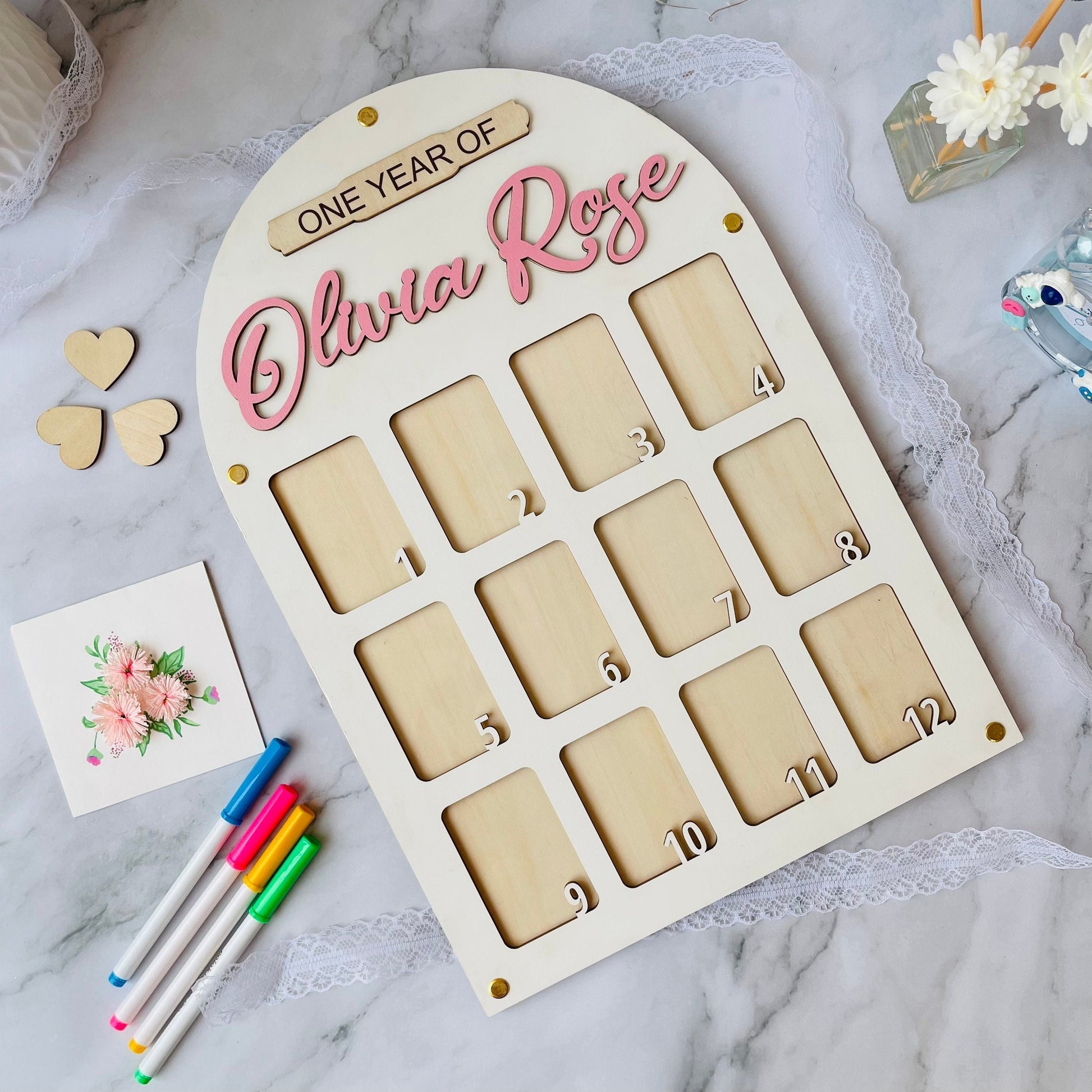 Personalized Baby's First Year Wooden Photo Frame Wall Art