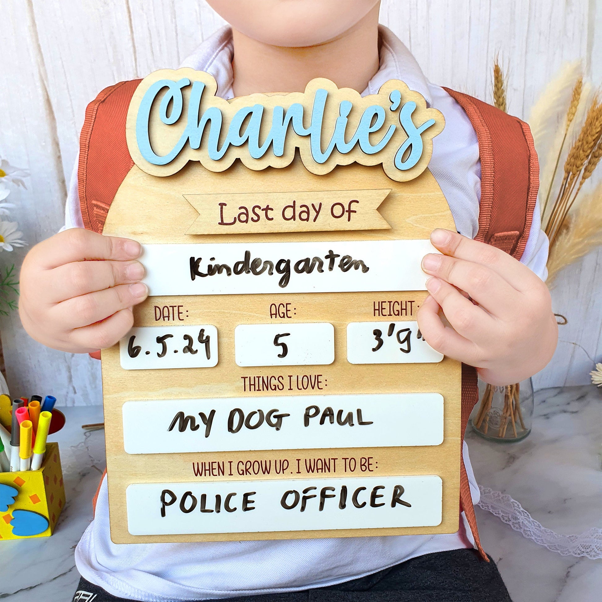 Personalized First & Last Day of School Sign: Reusable Wood Photo Prop