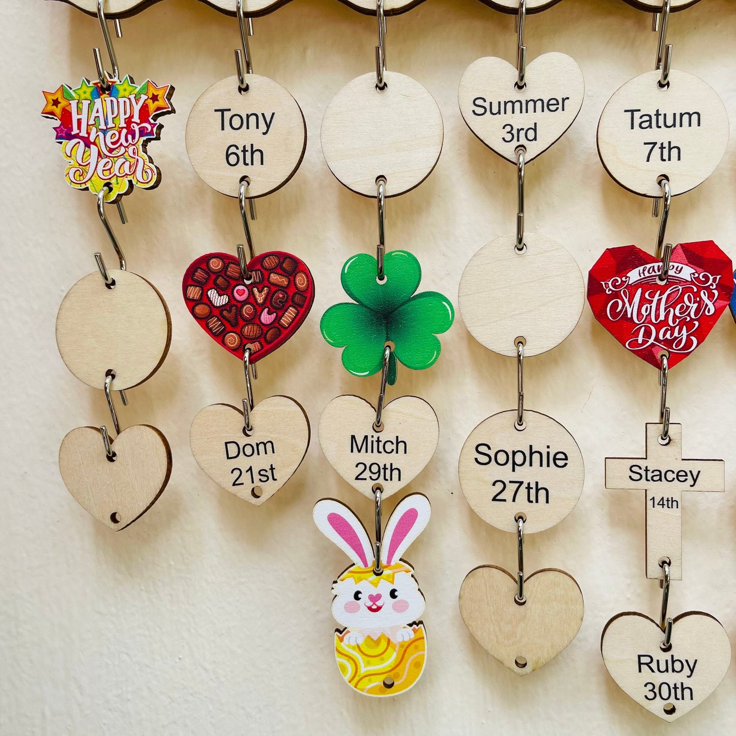 Personalized Birch Plywood Birthday Calendar Tags: Family Celebration Discs
