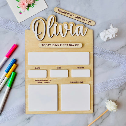 Personalized First Day of School Sign: Reusable Dry Erase Board