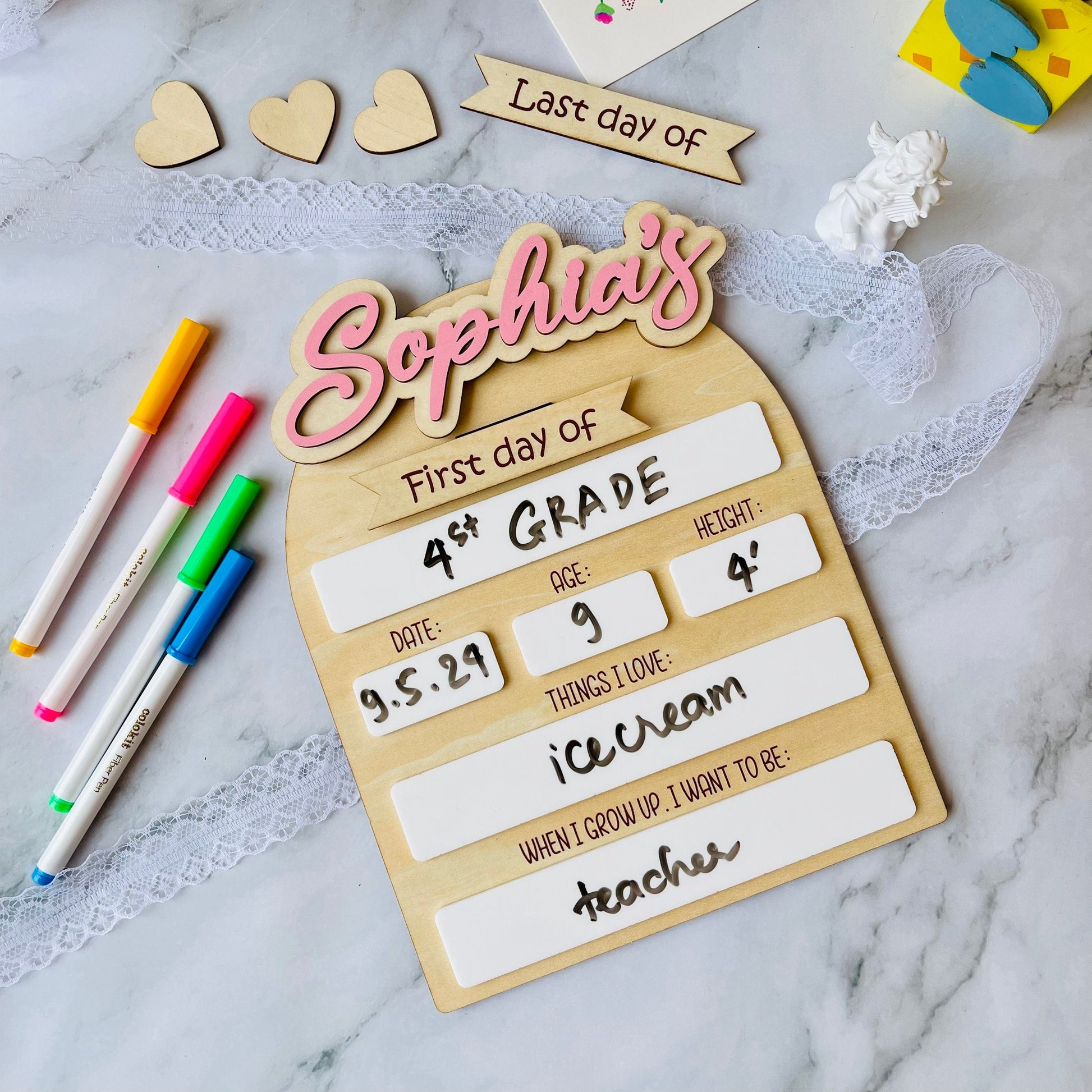 Personalized First & Last Day of School Sign: Reusable Wood Photo Prop