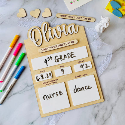 Personalized First Day of School Sign: Reusable Dry Erase Board