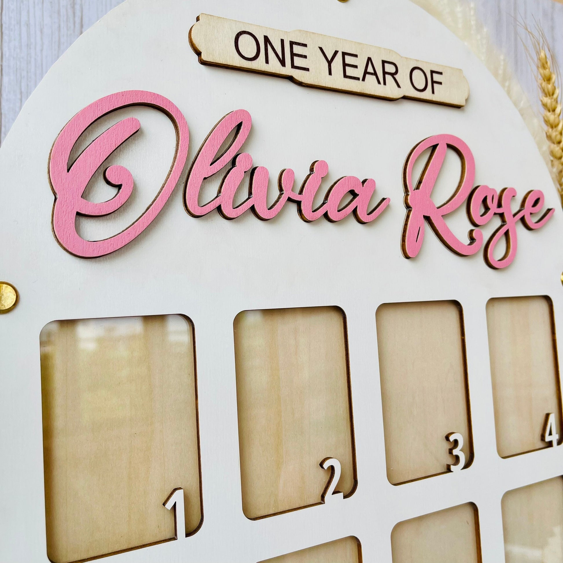 Personalized Baby's First Year Wooden Photo Frame Wall Art