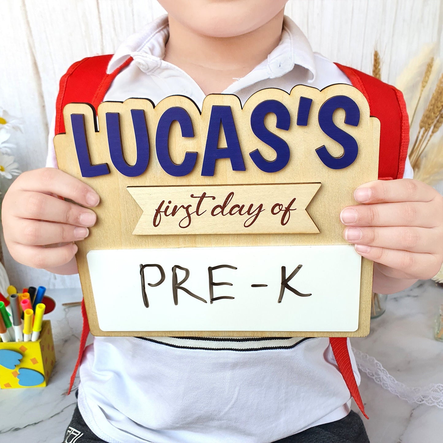 Personalized First Day of School Sign: Reusable Wood School Photo Prop