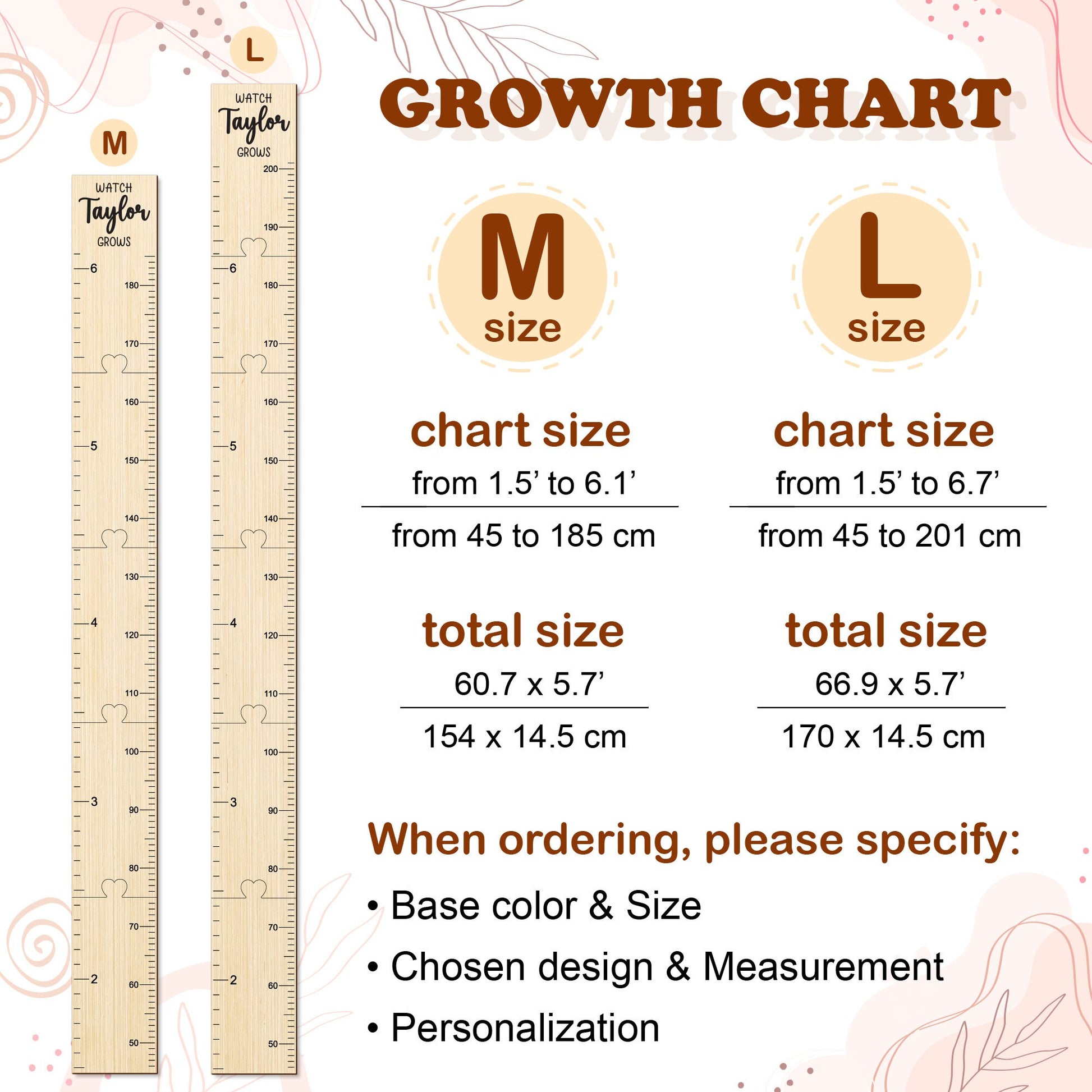 Personalized Height Chart, Growth Chart for Kids, Baby Gifts, Height Ruler for Nursery Decor, Baby Shower Gift, Gift for Kids