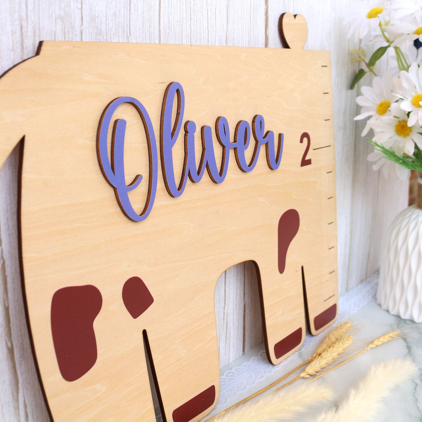 Personalized Giraffe Growth Chart: Wooden Height Ruler, Nursery Decor