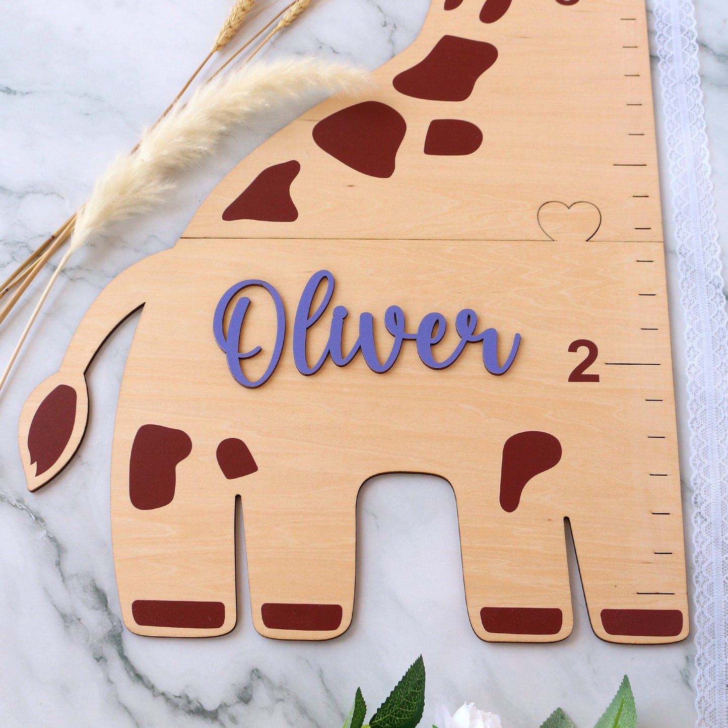 Personalized Giraffe Growth Chart: Wooden Height Ruler, Nursery Decor