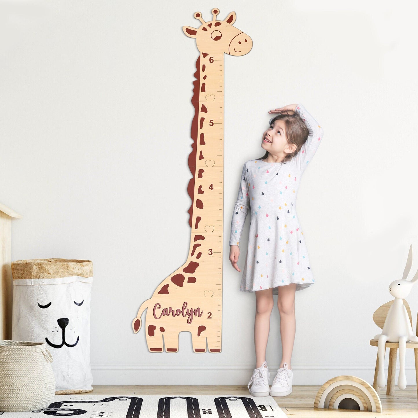 Personalized Giraffe Growth Chart: Wooden Height Ruler, Nursery Decor