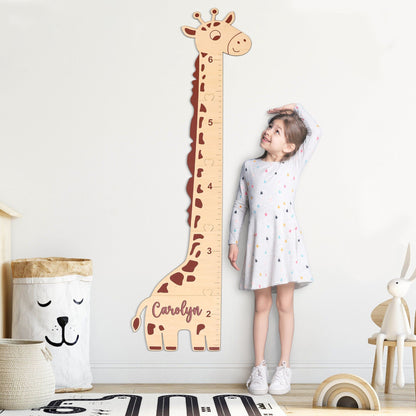Personalized Giraffe Growth Chart: Wooden Height Ruler, Nursery Decor