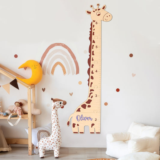 Personalized Giraffe Growth Chart: Wooden Height Ruler, Nursery Decor