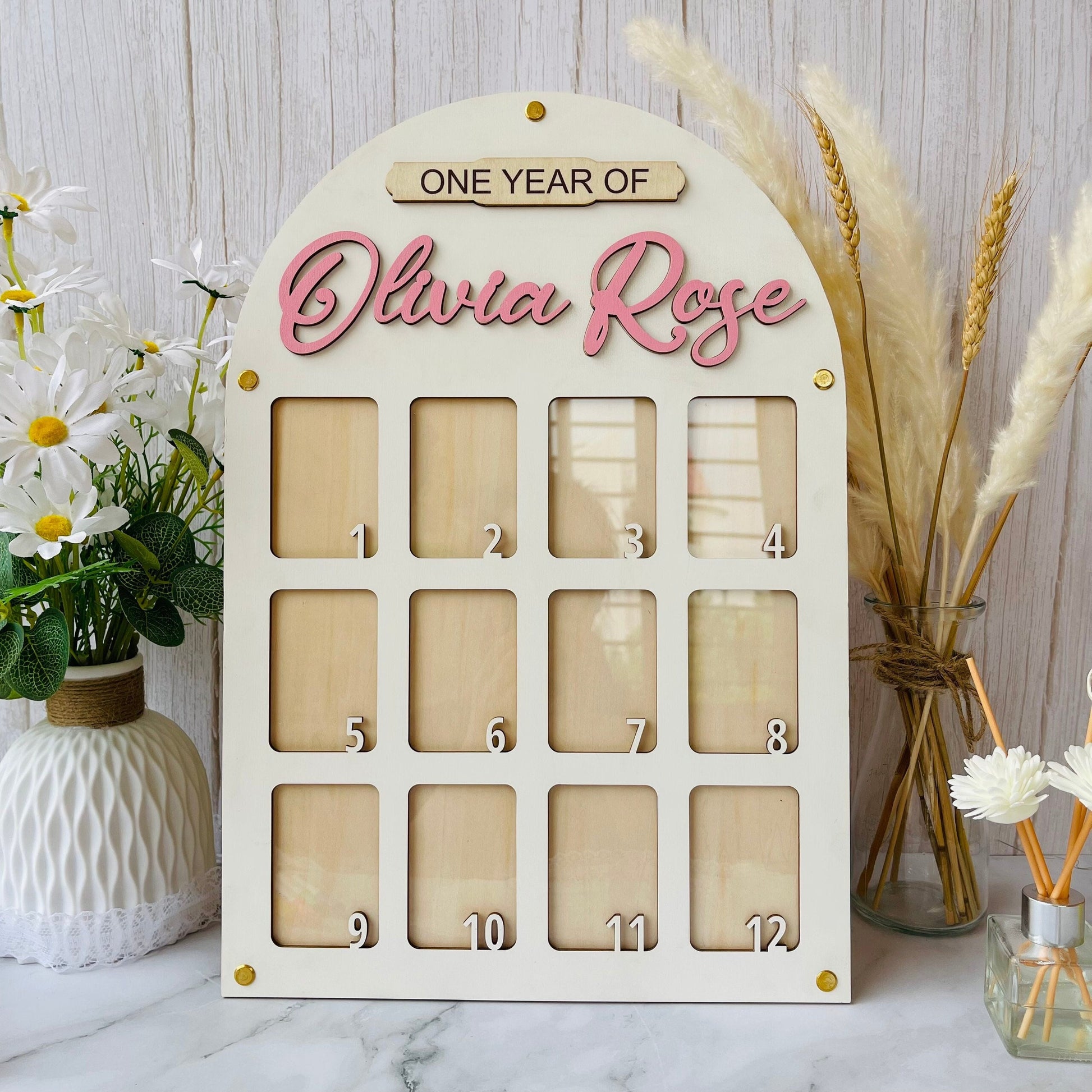 Personalized Baby's First Year Wooden Photo Frame Wall Art