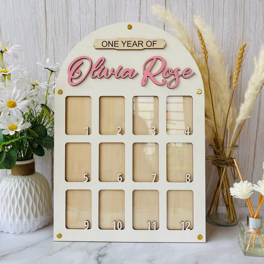 Personalized Baby's First Year Wooden Photo Frame Wall Art