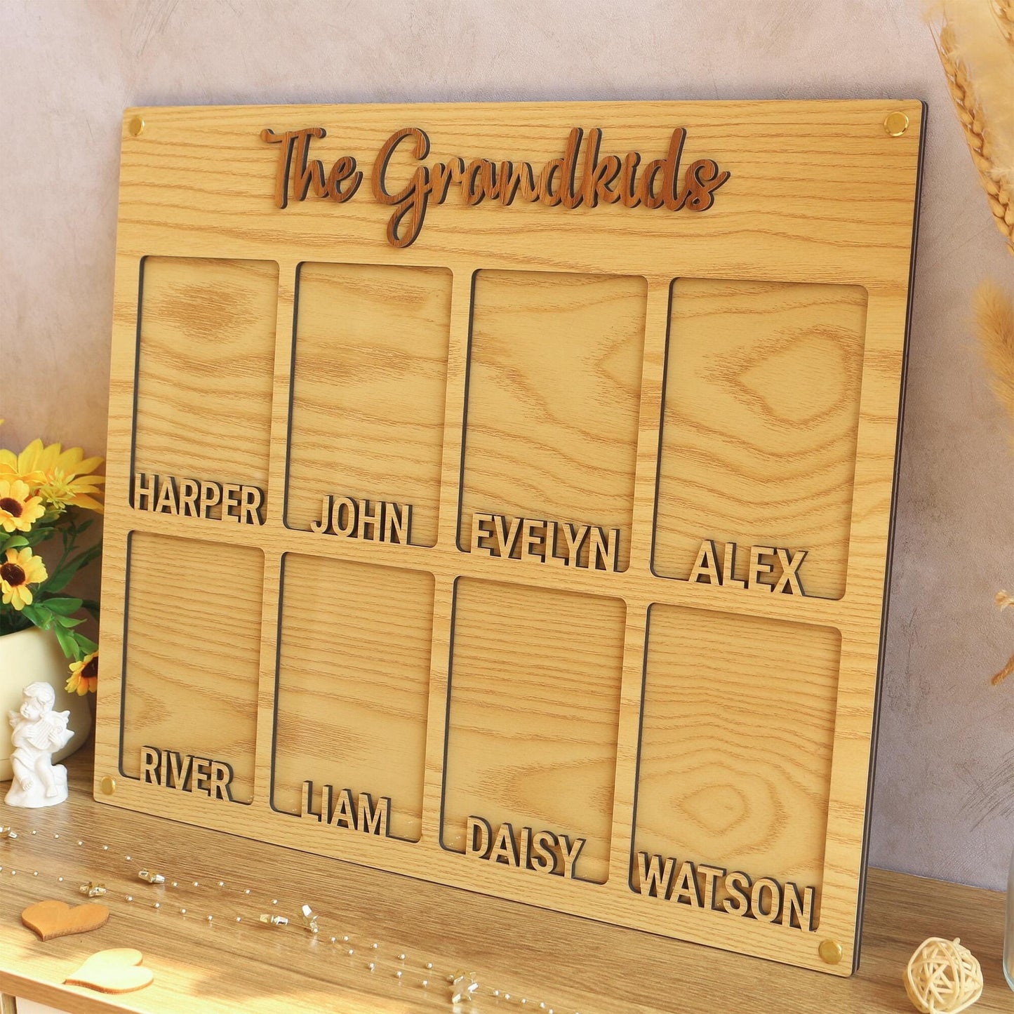 Personalized Grandchildren Picture Frame: Baltic Birch Wood Grandparent Gift