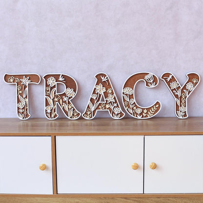 Wildflower Nursery Letter: 3D Wooden Floral Wall Art