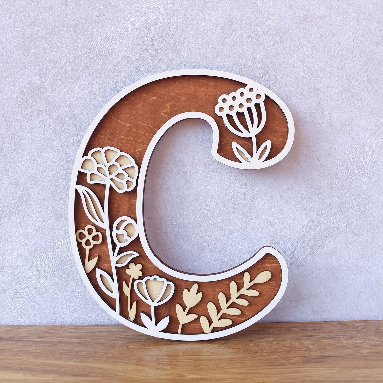 Wildflower Nursery Letter: 3D Wooden Floral Wall Art