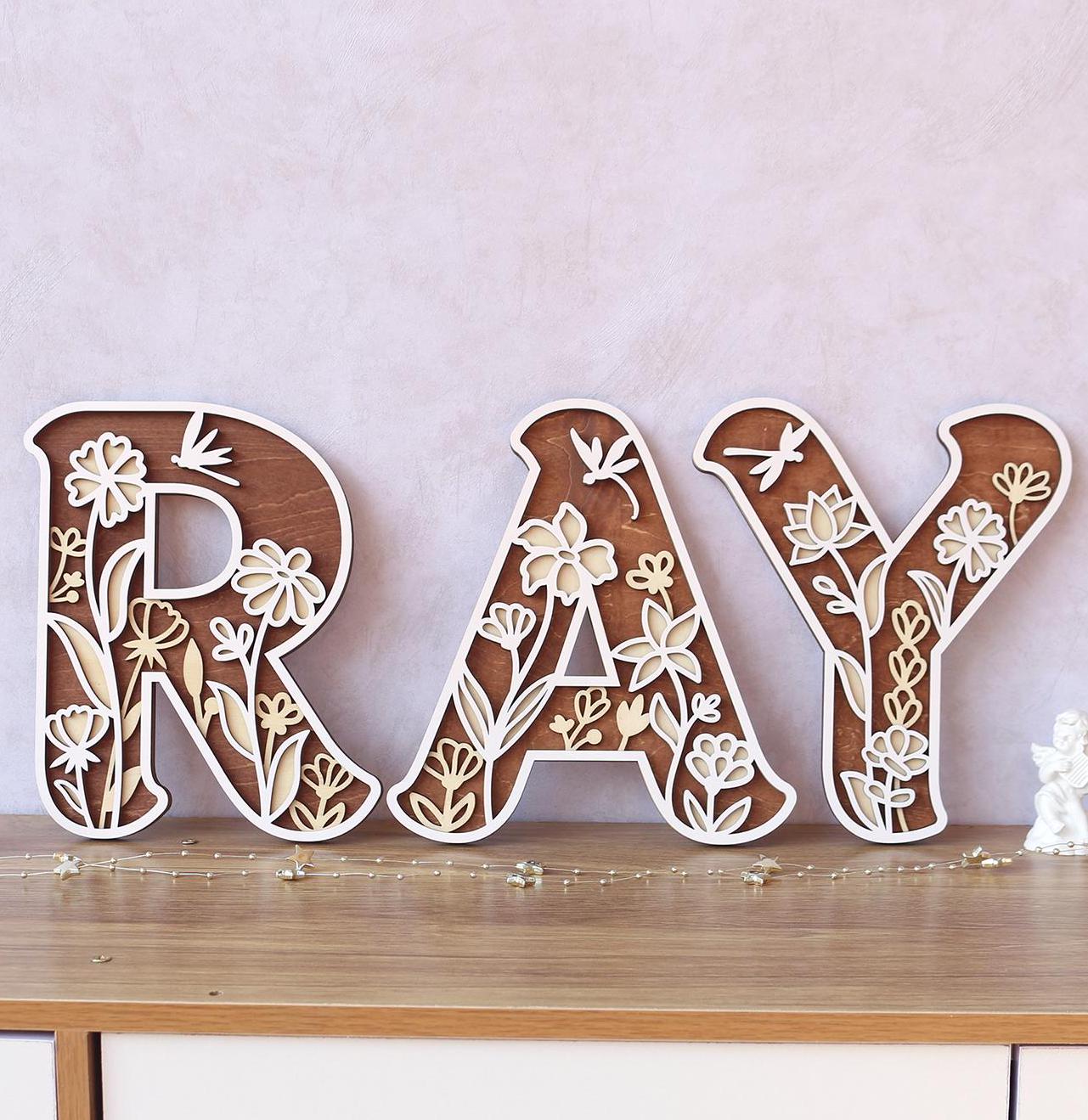 Wildflower Nursery Letter: 3D Wooden Floral Wall Art