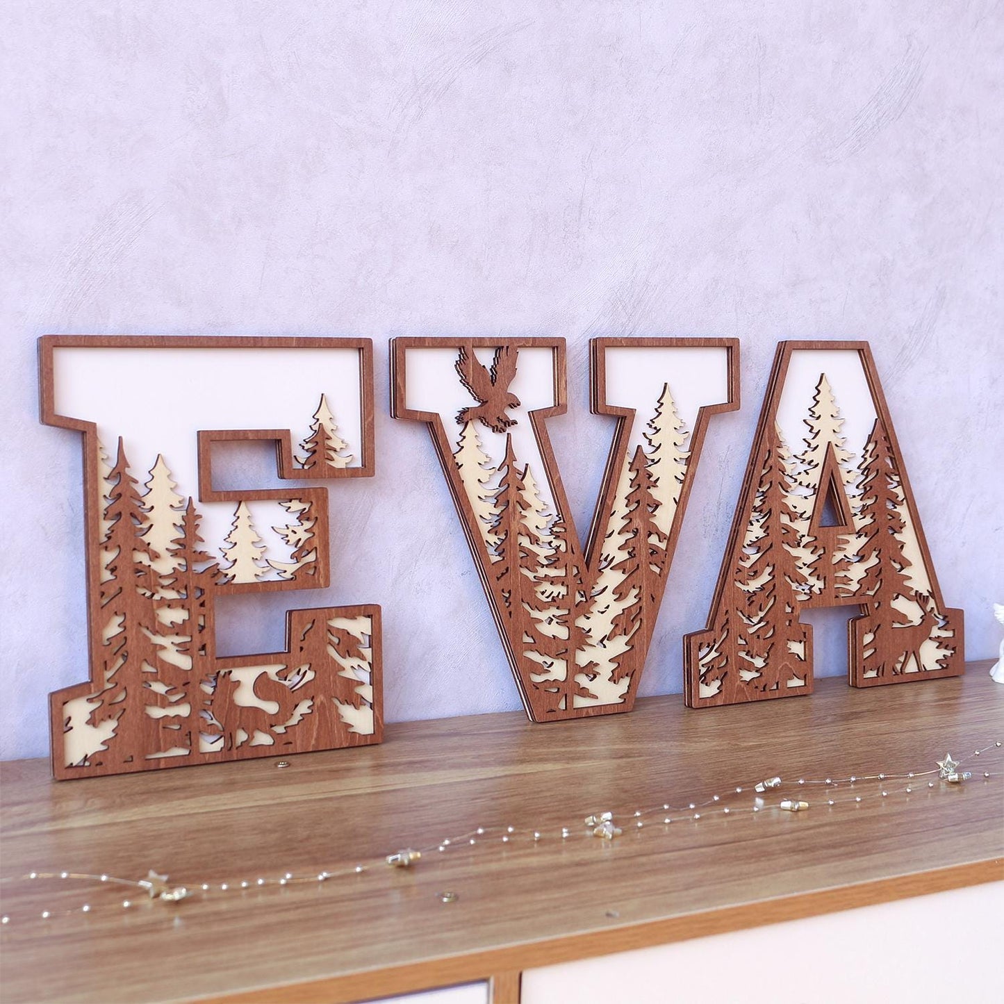 Rustic Wooden Name Sign: 3D Layered Forest Letters