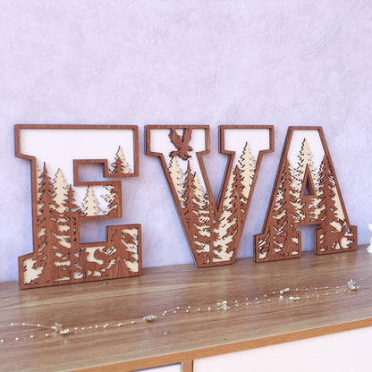Rustic Wooden Name Sign: 3D Layered Forest Letters