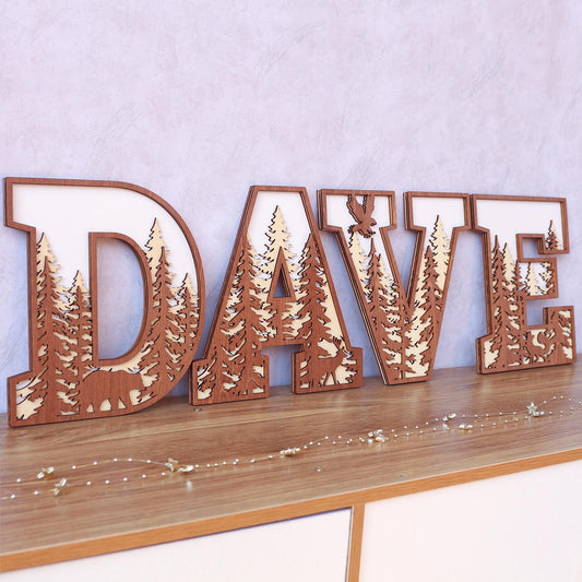Rustic Wooden Name Sign: 3D Layered Forest Letters