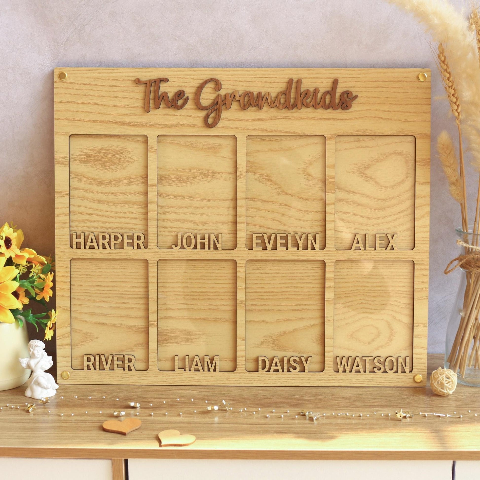 Personalized Grandchildren Picture Frame: Baltic Birch Wood Grandparent Gift