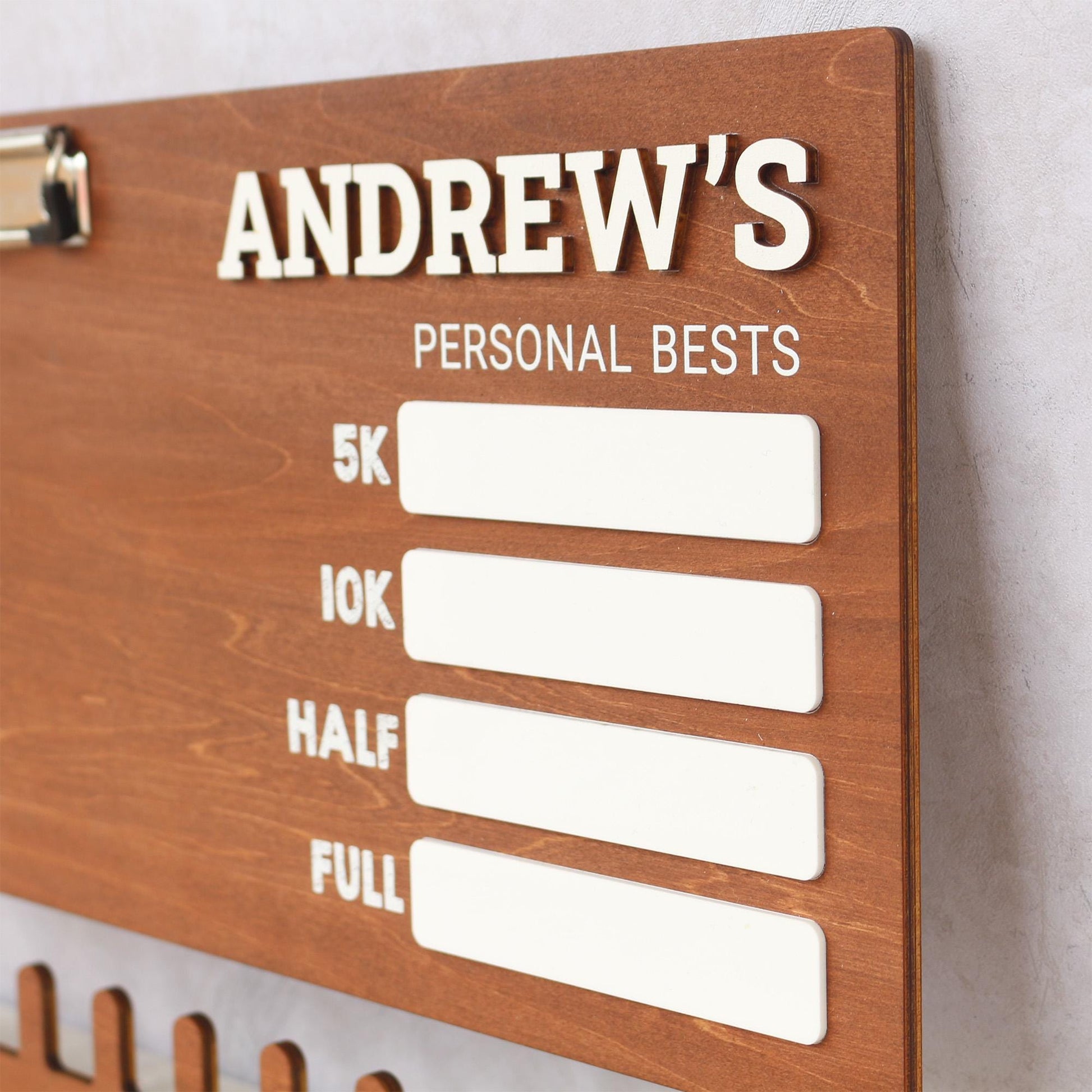 Running Medal Display Board: Personal Bests Chalkboard, Bib Hanger