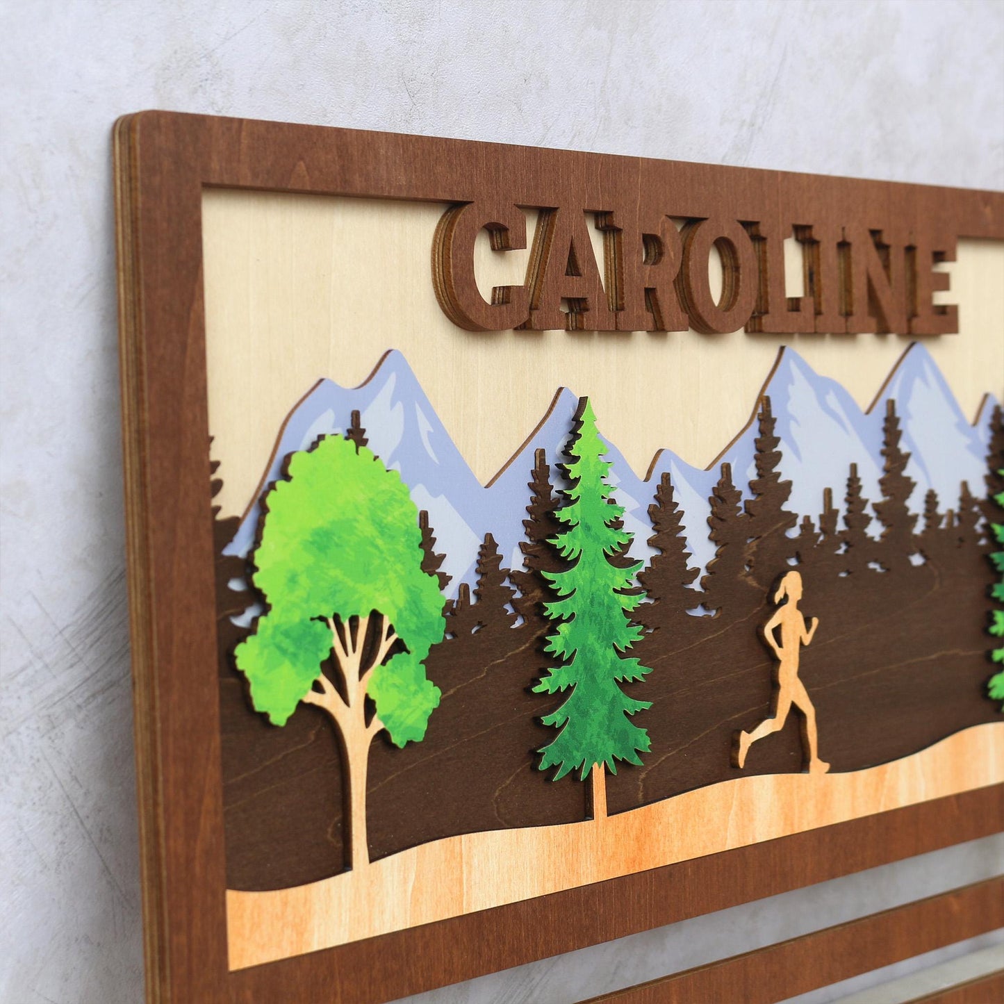 Custom Wooden Marathon Medal Display: 3D Runner Gift