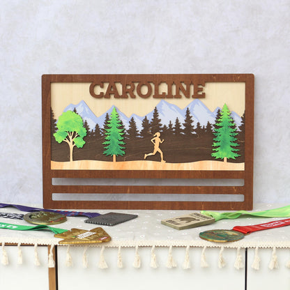 Custom Wooden Marathon Medal Display: 3D Runner Gift