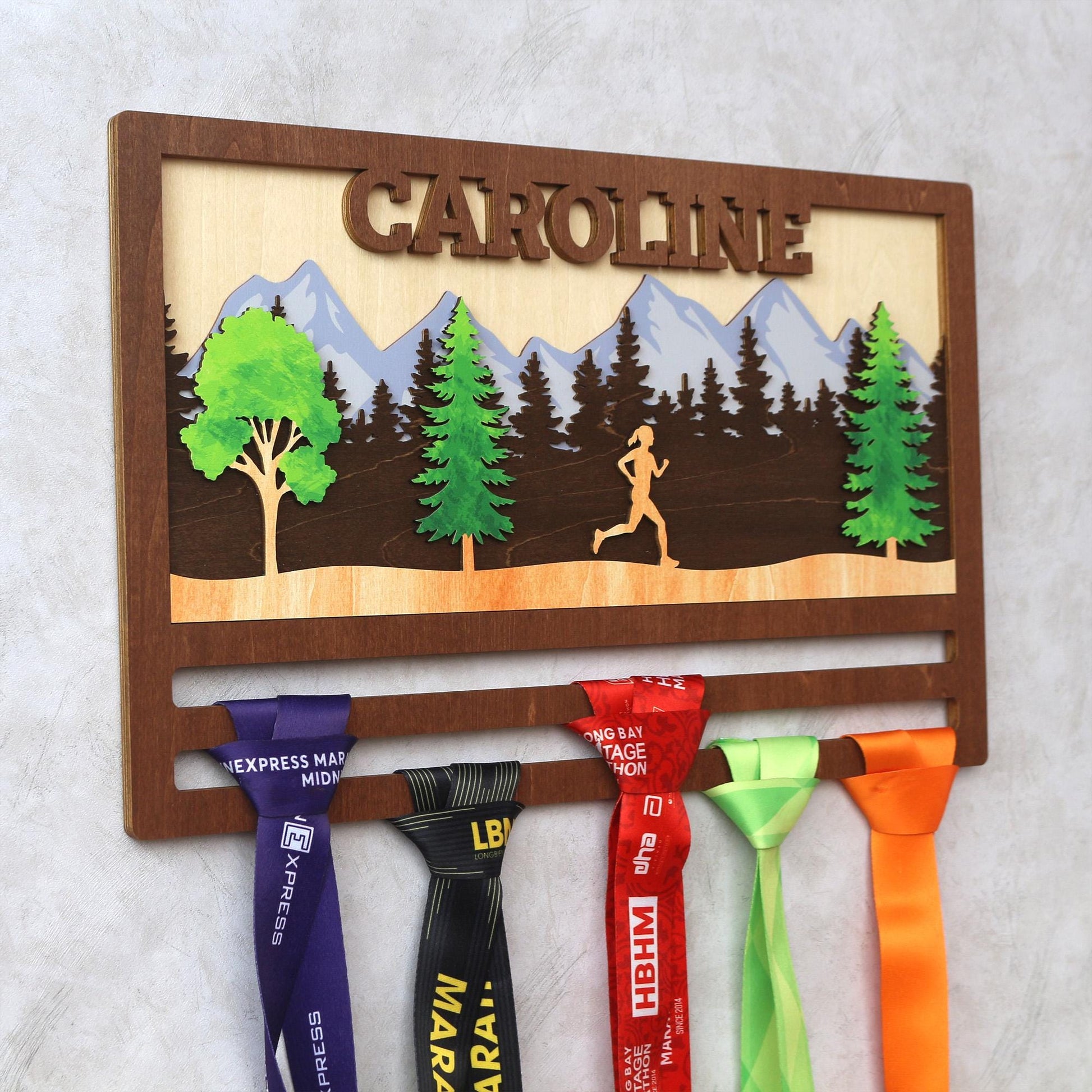 Custom Wooden Marathon Medal Display: 3D Runner Gift