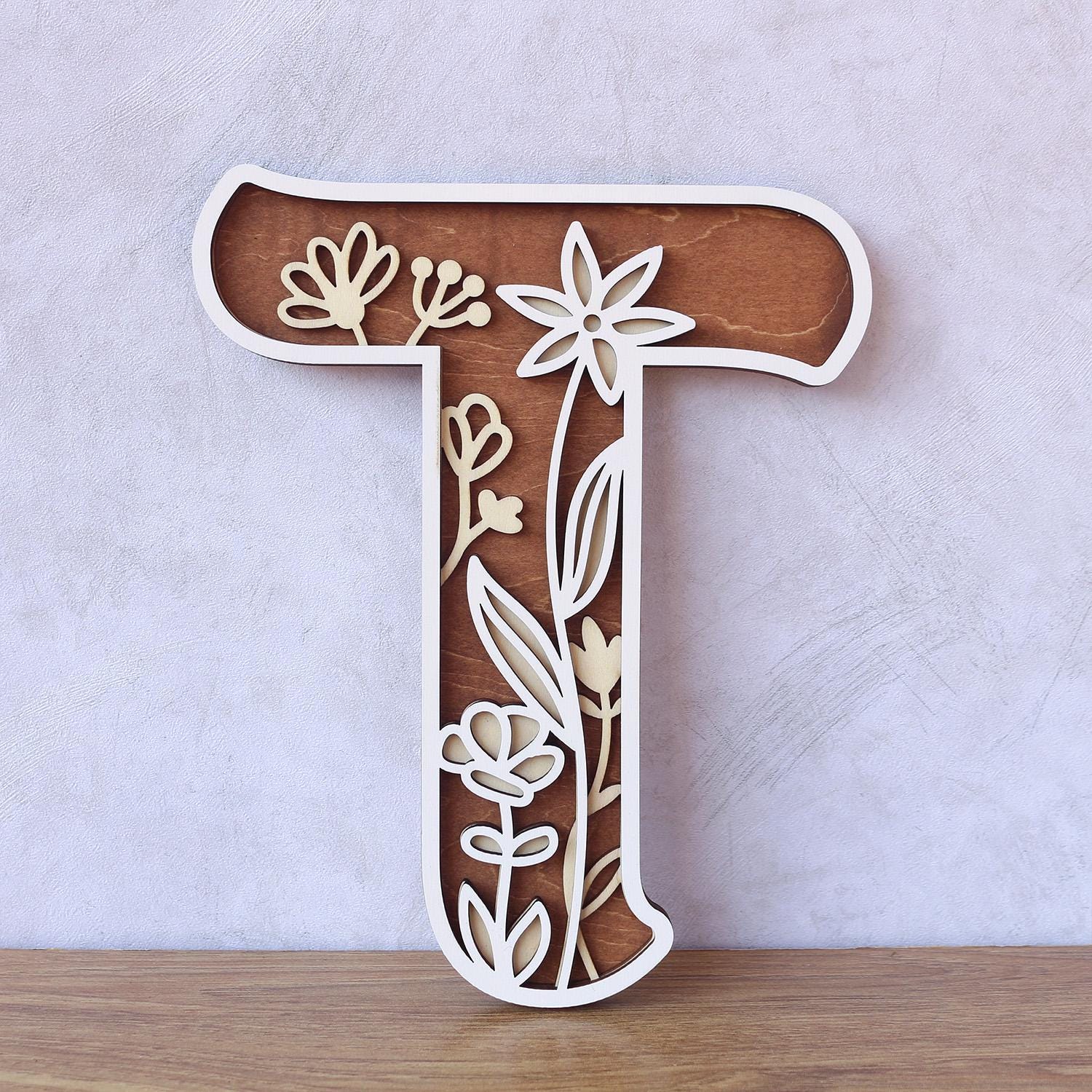 Wildflower Nursery Letter: 3D Wooden Floral Wall Art