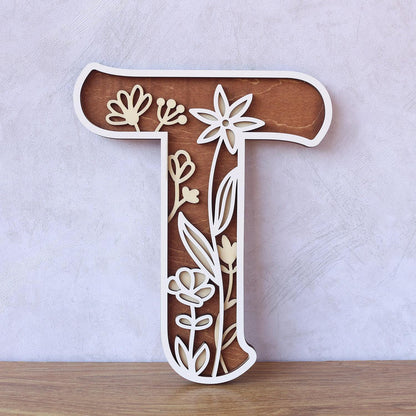 Wildflower Nursery Letter: 3D Wooden Floral Wall Art