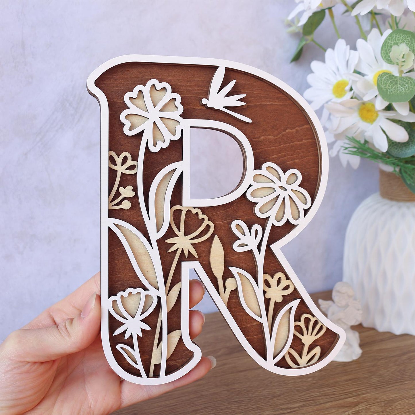 Wildflower Nursery Letter: 3D Wooden Floral Wall Art