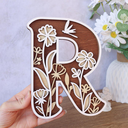 Wildflower Nursery Letter: 3D Wooden Floral Wall Art