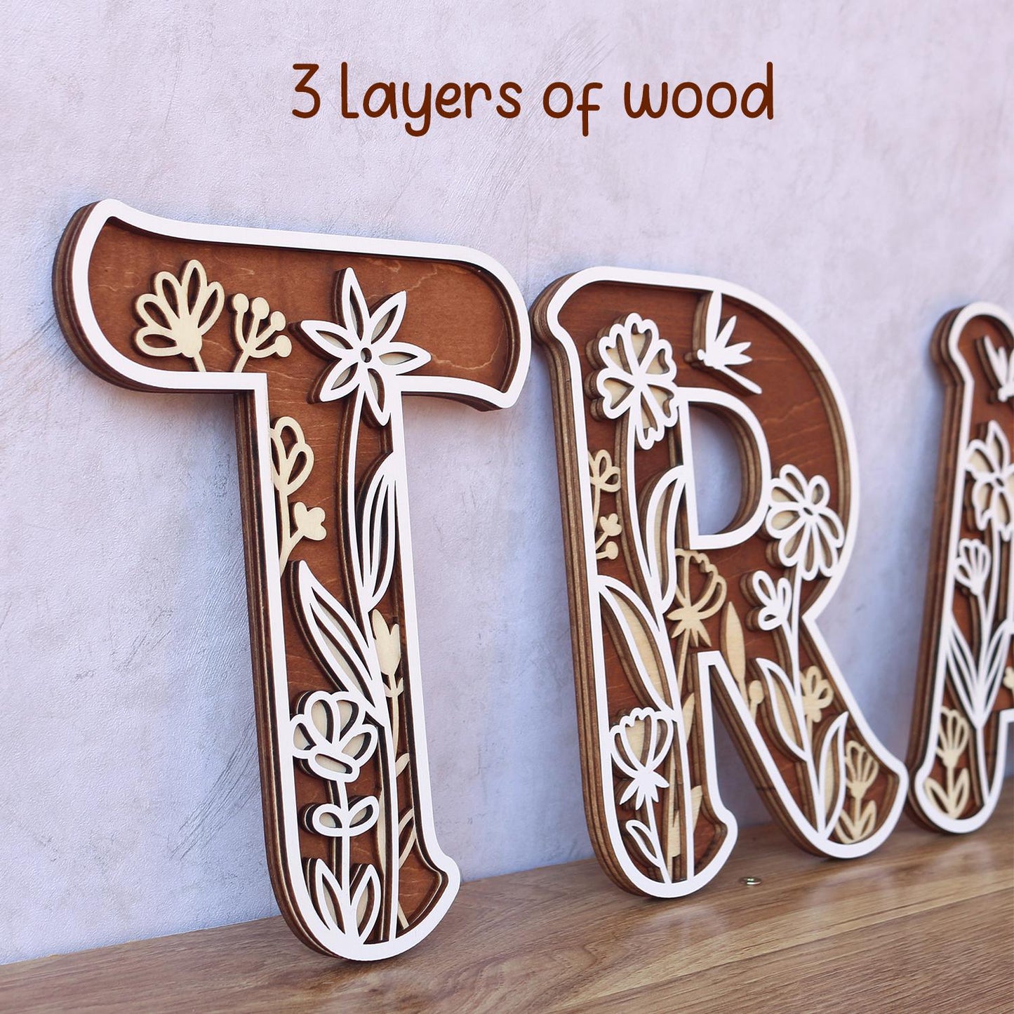 Wildflower Nursery Letter: 3D Wooden Floral Wall Art