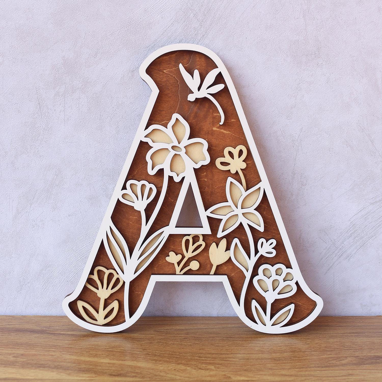 Wildflower Nursery Letter: 3D Wooden Floral Wall Art
