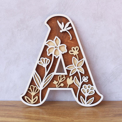 Wildflower Nursery Letter: 3D Wooden Floral Wall Art