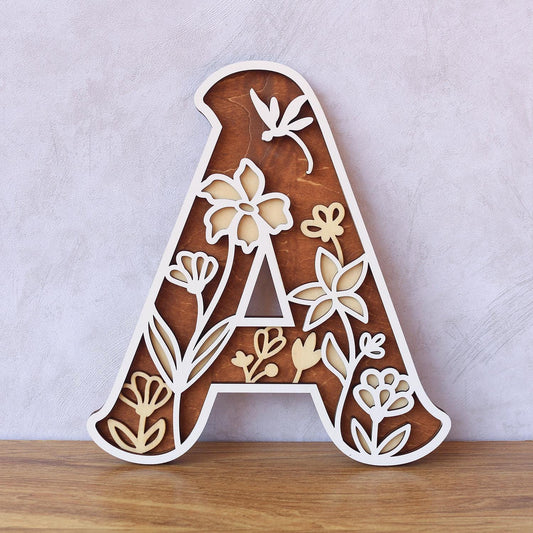 Wildflower Nursery Letter: 3D Wooden Floral Wall Art