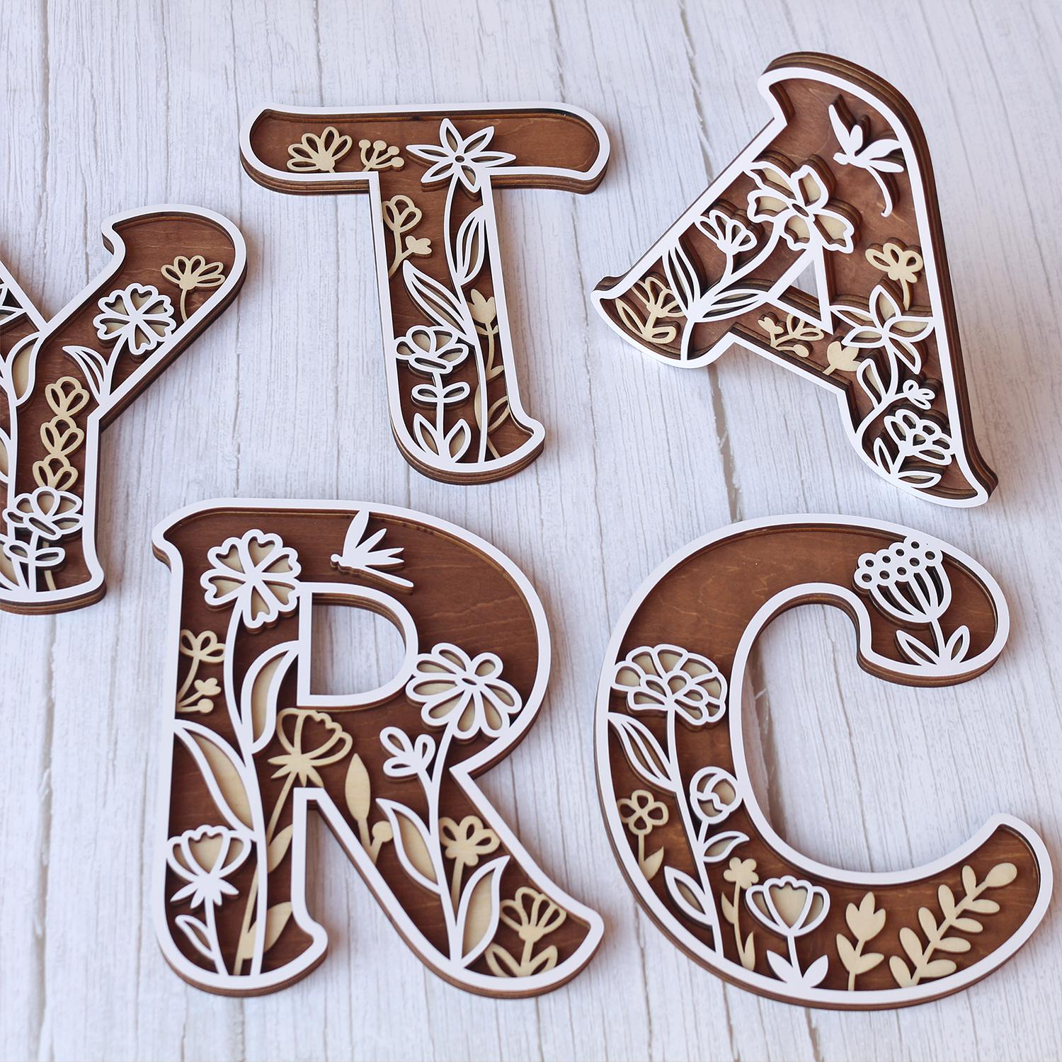 Wildflower Nursery Letter: 3D Wooden Floral Wall Art