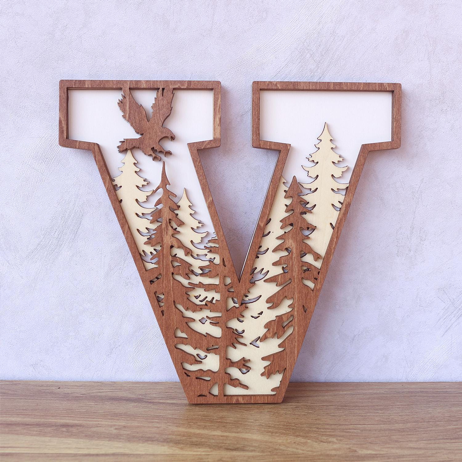 3D Wooden Forest Letter: Rustic Boho Name Sign