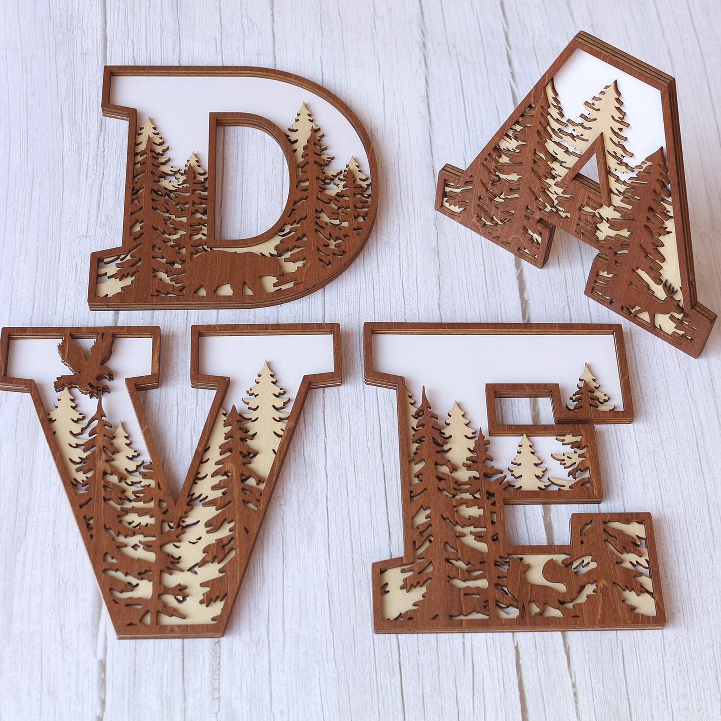 Rustic Wooden Name Sign: 3D Layered Forest Letters