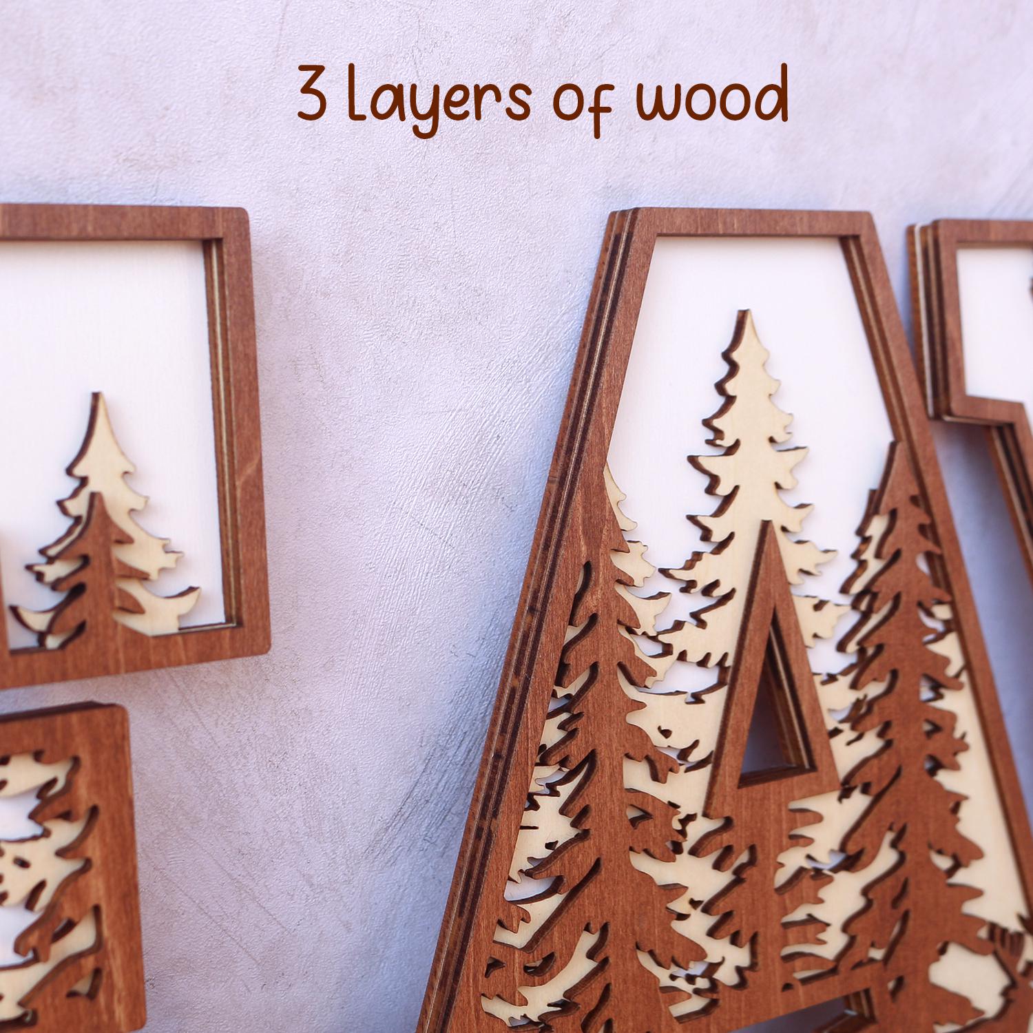 3D Wooden Forest Letter: Rustic Boho Name Sign