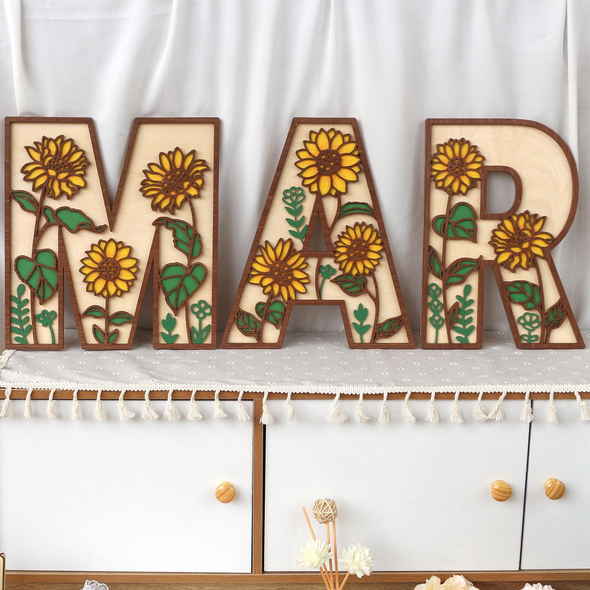 Sunflower Nursery Name Sign: 3D Wooden Floral Wall Art