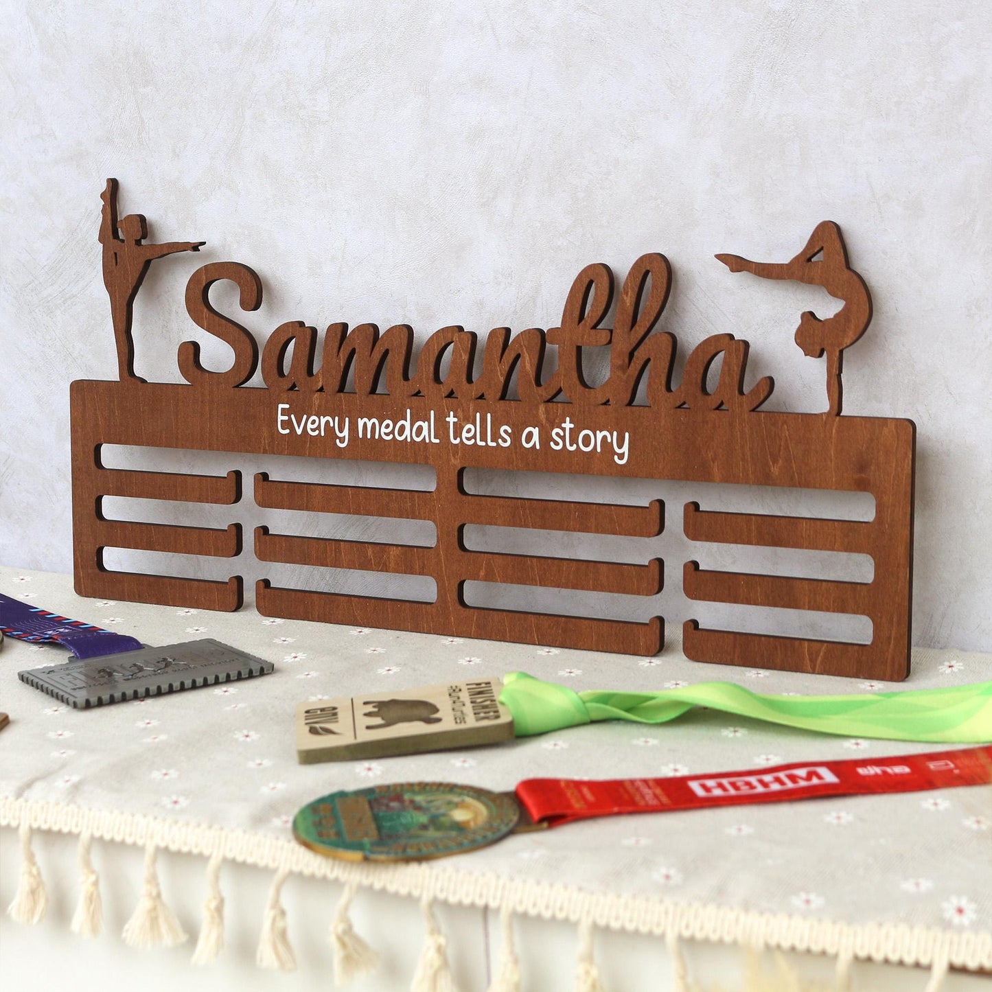 Personalized Gymnastics Medal Hanger: Wooden Bedroom Wall Art