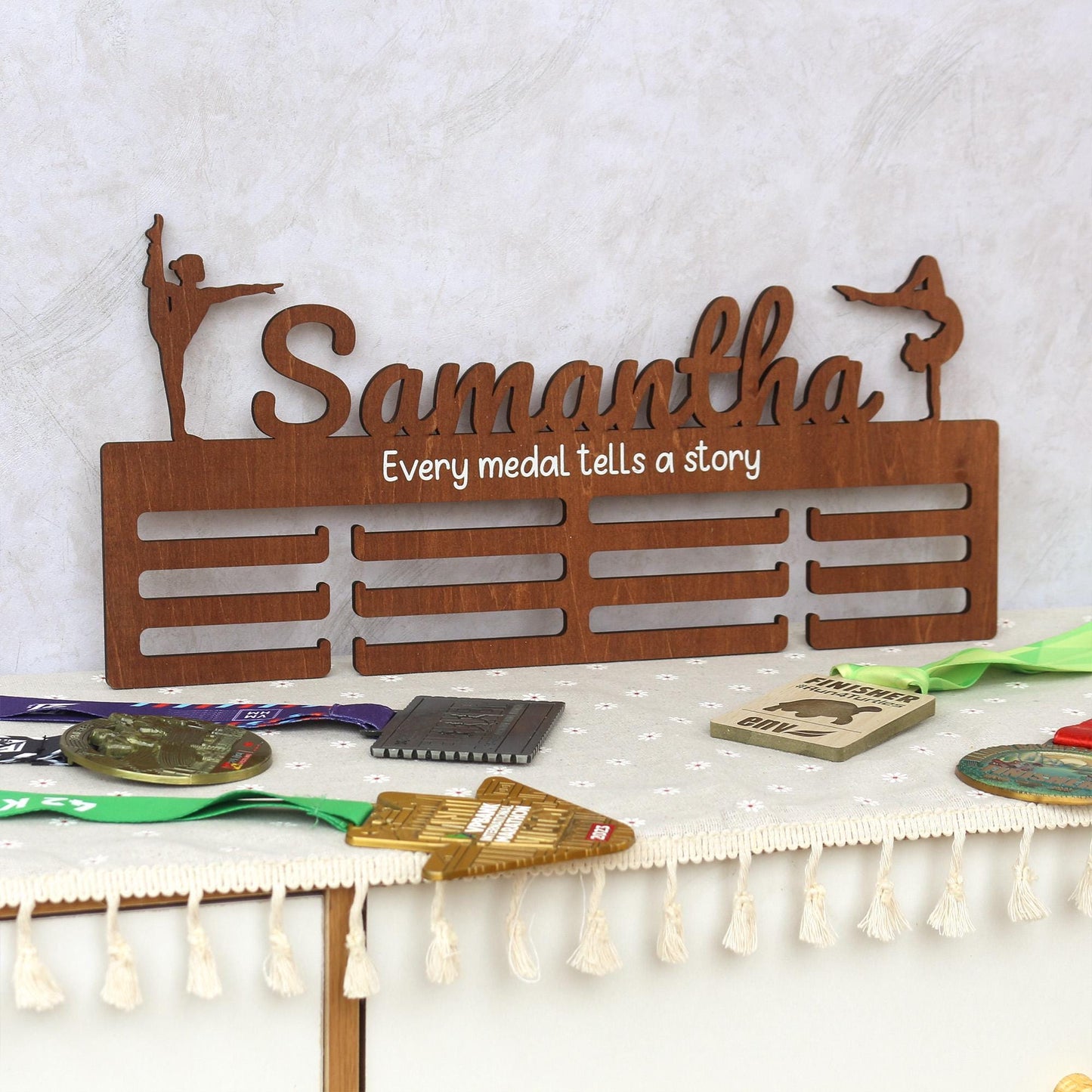 Personalized Gymnastics Medal Hanger: Wooden Bedroom Wall Art